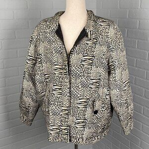 Anna &‎ Frank Jacket Women Large Tan Black Zebra Leopard Silk Zip Quilt Bomber